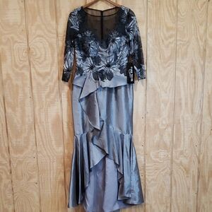 Daymor Couture NEW Silver Gray Black Embroidered High Low Maxi Dress Size 6 #866